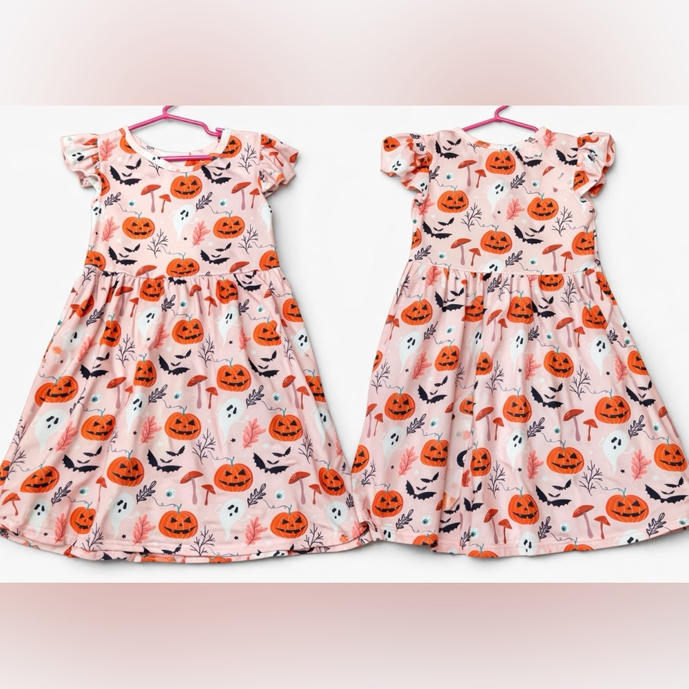 Girls Halloween Pumpkin Ghost Dress Size 5/6 Fall Twirl Dress